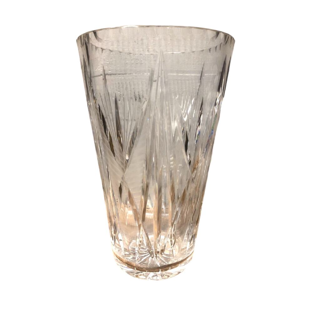 Vintage American Cut Crystal Large Etched Butterfly Vase 10.25"